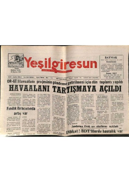 Yeşil Giresun Gazetesi 2 Şubat 2000 - Or-Gi Havaalanı Projesinin Gündeme Getirilmesi Için Dün Toplantı Yapıldı GZ77834
