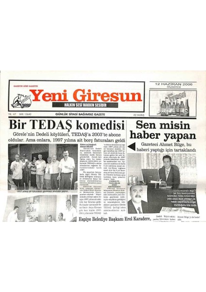 Yeni Giresun Gazetesi 12 Haziran 2006 - Kitapçı Yeniden Başkan GZ108662