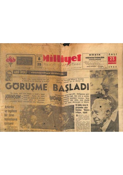 Milliyet Gazetesi - 23 Haziran 1964 - Bir Rum Kaynağı Eski Eoka Liderinin Makariosun Sarayında Olduğunu Bildirdi GZ110945