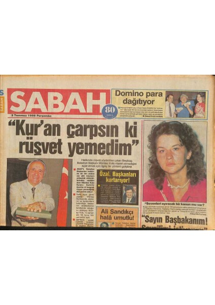 Sabah Gazetesi 3 Temmuz 1986 - Birsenin Mezarı Açıldı - Özal , Başkanları Kurtarıyor GZ126532