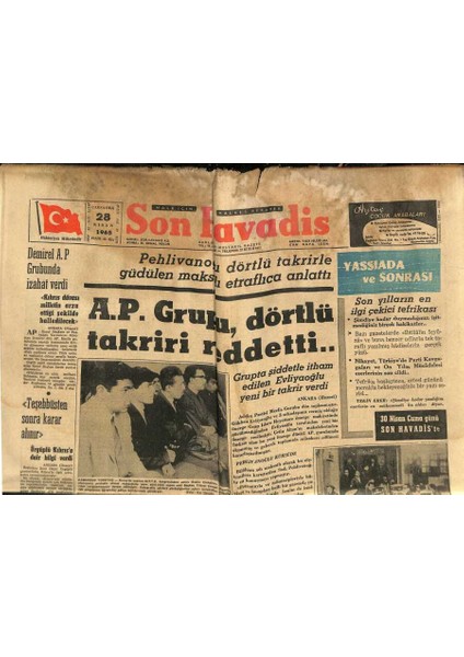 Son Havadis Gazetesi 28 Nisan 1965-KERIM Han,iran Şahının Kızı Şahnazla Evlenecek-Ürdün Kraliçesinin Yaptığı Fedakârlık-Prenses Süreyya Okula Gidiyor GZ123973