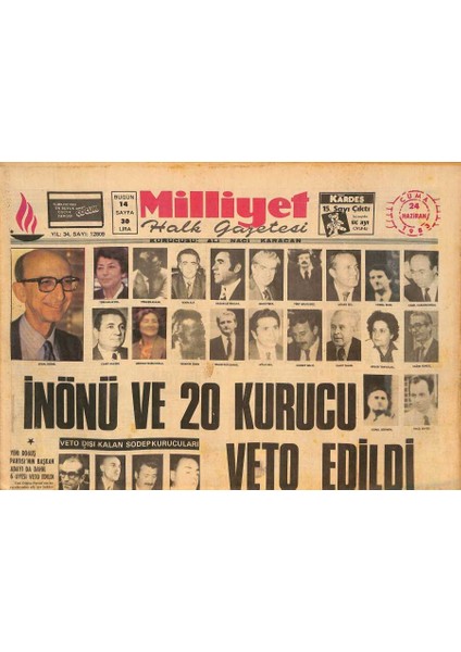 Milliyet Halk Gazetesi 24 Haziran 1983 - Inönü ve 20 Korucu Veto Edildi - Tifo Olayı Nedeniyle Kampanya Başlatıldı GZ126568