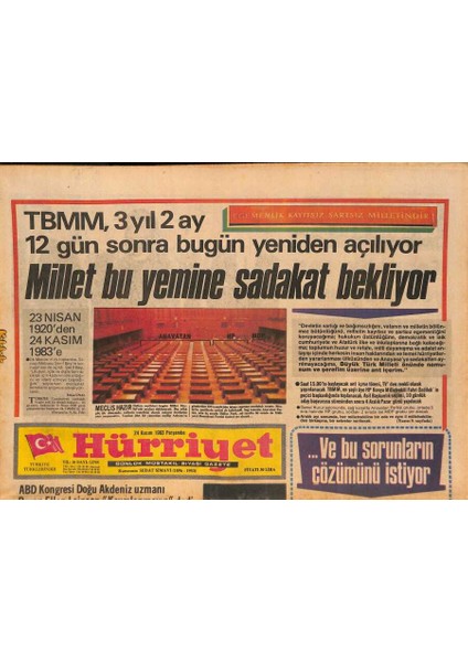 Hürriyet Gazetesi 24 Kasım 1983 - Denktaş , Londra Temaslarından Memnun - Erzincan Çadıra Taşındı GZ126565