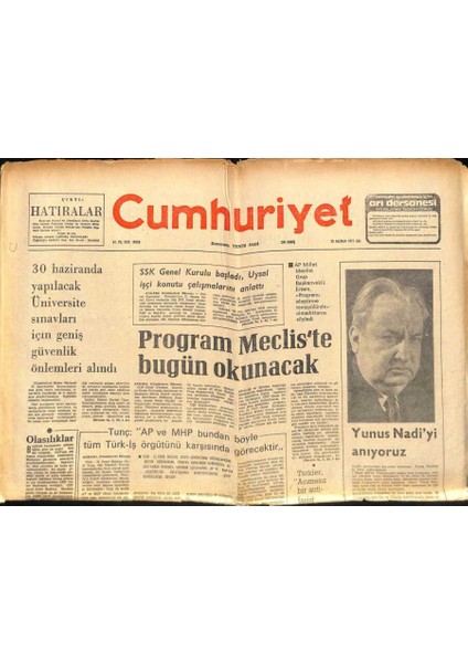 Cumhuriyet Gazetesi 28 Haziran 1977 - Trtnin Mc Yanlısı Yayını Sürüyor , Bazı Trt Mensupları Kuruma Döndü GZ96980
