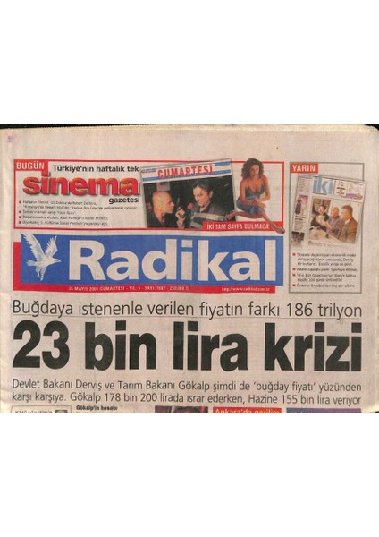 Radikal Gazetesi 26 Mayıs 2001 - Kuzey Kıbrıs , Vanın Gürpınar Ilçesinden Küçük , 200 Bin , Ancak Fazlasıyla Derin GZ96797