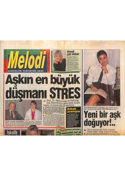 Sabah Gazetesi Melodi Eki 20 Ağustos 1992 - Iki Kız Kardeş Adlı Dizide Oynayan Gülben Ergen , Engin Keçeli Ile Birlikte... GZ93896