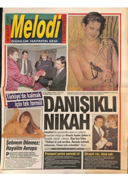 Sabah Gazetesi Melodi Eki 28 Mart 1992 - Güllüden Sonra Zehra Geliyor !..- Şebnem Dönmez Hayalim Avrupa GZ94258