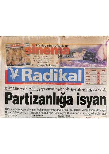 Radikal Gazetesi 11 Eylül 1999 - Dpt Müsteşarı Yanlış Yapılanma Nedeniyle Siyasilere Ateş Püskürdü GZ96443