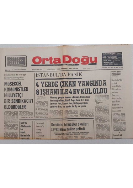 Ortadoğu Gazetesi - 27 Aralık 1975 - Istanbulda 4 Yerde Çıkan Yangında 8 Işhanı Ile 4 Ev Kül Oldu GZ111561
