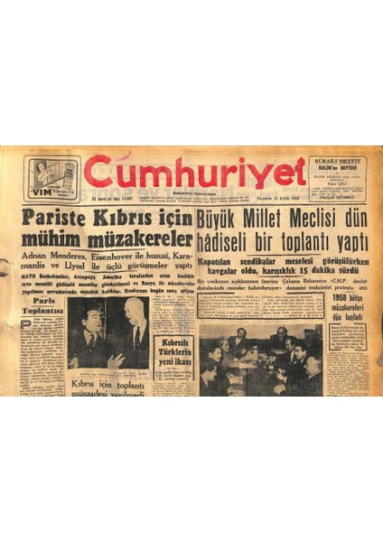 Cumhuriyet Gazetesi 19 Aralık 1957 - Amerika Bizden 5 Aydır Krom Almıyor - Batı Trakya Türkleri Eziliyor GZ119752