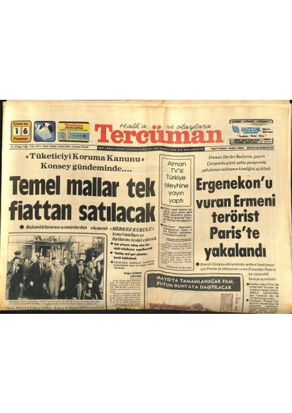 Tercüman Gazetesi 16 Kasım 1981 - Atatürk Filminde Asker-Sivil 3000 Kişi Rol Alıyor - Temel Mallar Tek Fiyattan Satılacak GZ122116