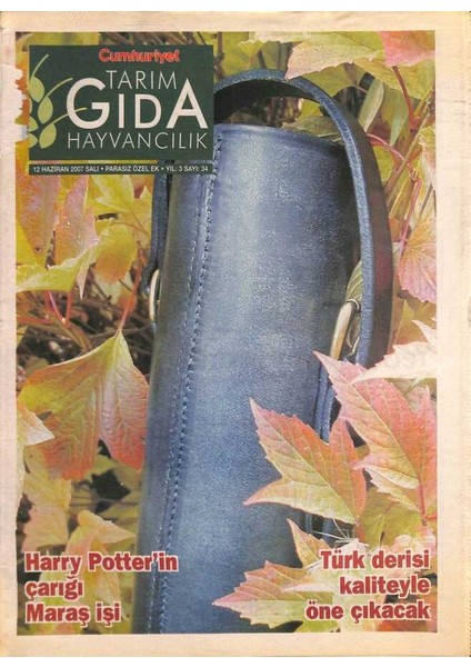 Cumhuriyet Gazetesi Tarım Hayvancılık Eki 12 Haziran 2007 - Harry Potterin Çarığı Maraş Işi - Türk Derisi Kaliteyle Öne Çıkacak GZ96525