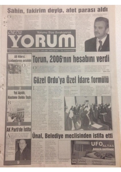 Ordu Yorum Gazetesi 2 Şubat 2007 - Torun 2006NIN Hesabını Verdi GZ23266
