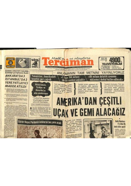 Tercüman Gazetesi 31 Mart 1976 - Halk Bankası 4 Yılda Ilk Defa Kâra Geçti - Amerikadan Çeşitli Uçak ve Gemi Alacağız GZ98536