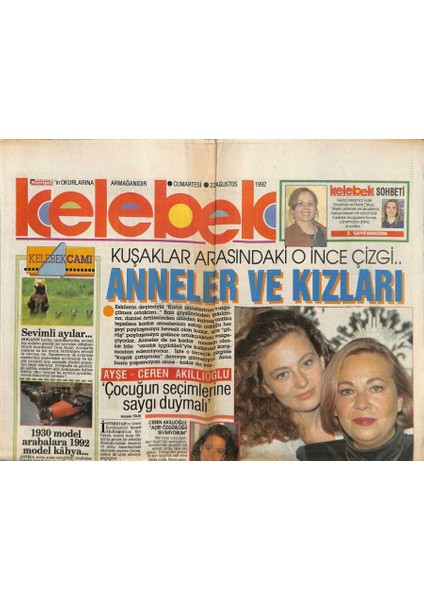 Hürriyet Gazetesi Kelebek Eki 22 Ağustos 1992 - Özalın Karikatüristi Aranıyor... - 1930 Model Arabalara 1992 Model Kâhya... GZ94166
