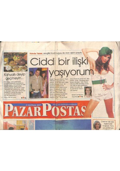 Posta Gazetesi Pazar Postası Eki 3 Haziran 2007 - Hande Yener , Sevgilisi Kadir Doğulu Ile Olan Ilişkisini Anlattı GZ119630