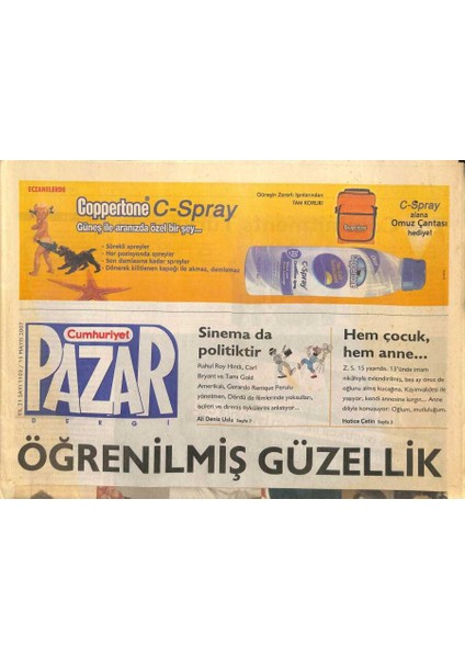 Cumhuriyet Gazetesi Pazar Eki 13 Mart 2007 - Öğrenilmiş Güzellik * David Beckham - Angelina Jolie - Kate Moss - Brigitte Bardot - Marilyn Monroe GZ96616