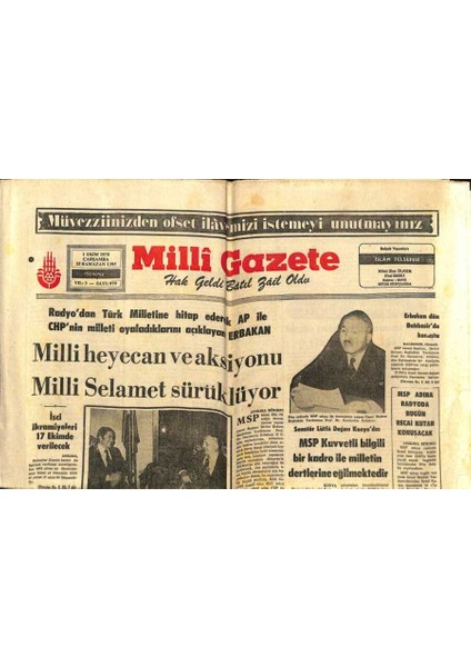 Milli Gazete Gazetesi 1 Ekim 1975 - Msp Kuvvetli Bilgili Bir Kadro Ile Milletin Dertlerine Eğilmektedir GZ98625