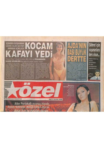 Star Gazetesi Özel Eki 23 Ekim 2000 - Ajda Pekkanın Başı Büyük Dertte - Sevtap Parman Kocam Kafayı Yedi GZ126612