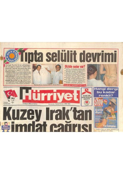 Hürriyet Gazetesi 15 Mayıs 1993 - Kuzey Iraktan Imdat Çağrısı - Inönünün Sözleri Grubunu Kızdırdı GZ127548