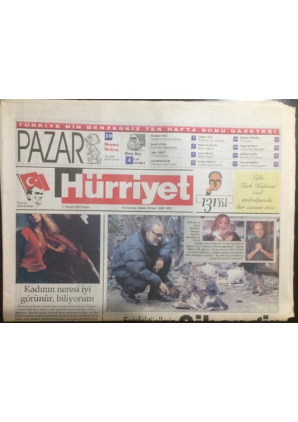 Hürriyet Gazetesi Pazar Eki 17 Şubat 2002 - Sinan Çetin Neden Kedi Düşmanı Ilan Edildi GZ23061