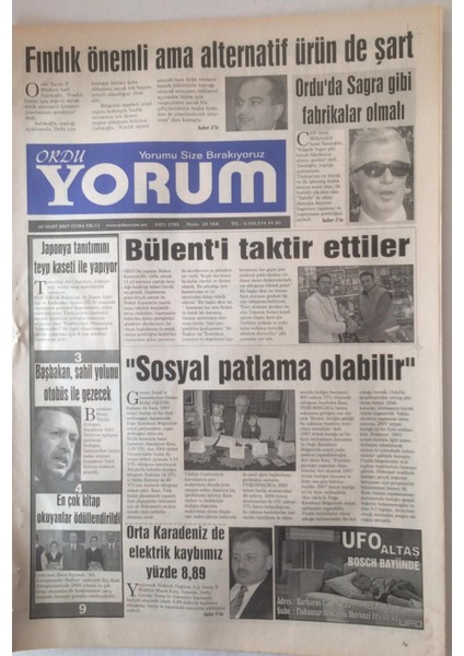 Ordu Yorum Gazetesi 30 Mart 2007 - Başbakan Sahil Yolunu Otobüs Ile Gezecek GZ23213