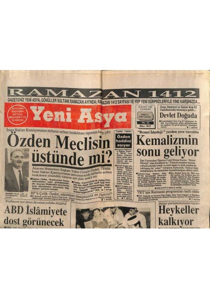 Yeni Asya Gazetesi 29 Şubat 1992 - Tansu Çillerekonomideki Yangın Söndürülecek GZ104355