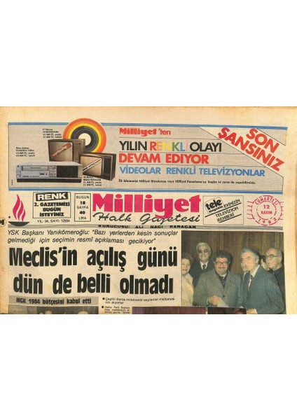 Milliyet Halk Gazetesi 12 Kasım 1983 - Meclisin Açılış Günü Dün De Belli Olmadı - Stankoviç Hakkında Soruşturma Açıldı GZ127279