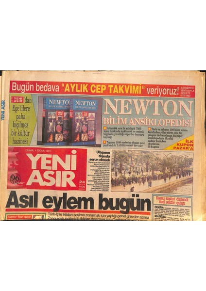 Yeni Asır Gazetesi 4 Ocak 1991 - Thy Genel Müdürü Kozlu , Valiz Taşıdı - Saddamdan Ilk Geri Adım GZ132062
