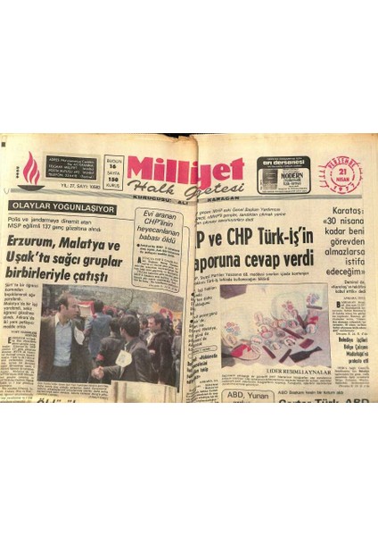 Milliyet Halk Gazetesi 21 Nisan 1977 - Tekel , Yugoslavyada Türk Tütünü Ile Sigara Yaptırıyor - Avrupa Kupalarında Finalistler Belli Oldu GZ121598