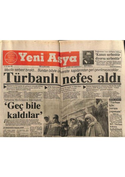 Yeni Asya Gazetesi 27 Ekim 1990 - Türbanlı Nefes Aldı GZ104291