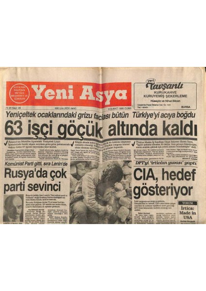 Yeni Asya Gazetesi 9 Şubat 1990 - 63 Işçi Göçük Altında Kaldı GZ104313