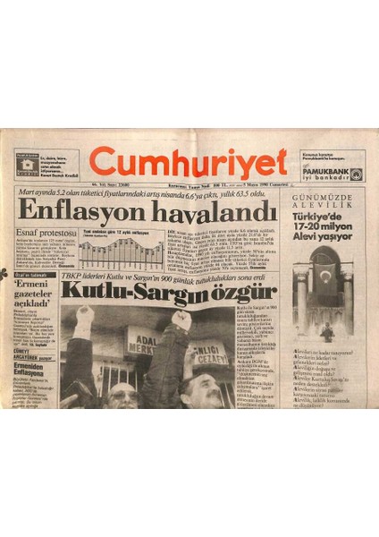 Cumhuriyet Gazetesi 5 Mayıs 1990 - Letonya Bağımsızlık Kervanına Katıldı - Enflasyon Havalandı GZ115233