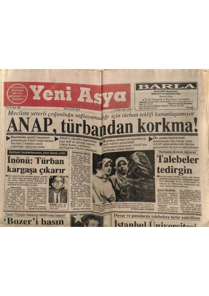 Yeni Asya Gazetesi 12 Ekim 1990 - Anap Türbandan Korkma GZ104262