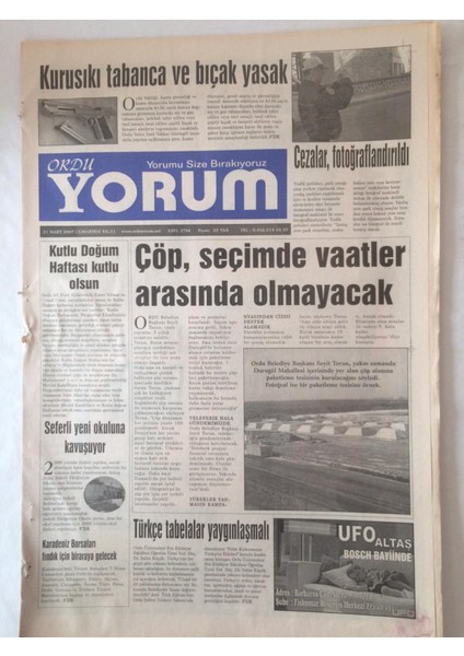 Ordu Yorum Gazetesi 31 Mart 2007 - Karadeniz Borsaları Fındık Için Biraraya Gelecek GZ23214