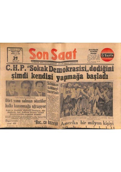 Son Saat Gazetesi 31 Ağustos 1948 - Amerika Bir Milyon Kişiyi Altına Almağa Başladı ! - Schuman Kabineyi Hazırladı GZ119244
