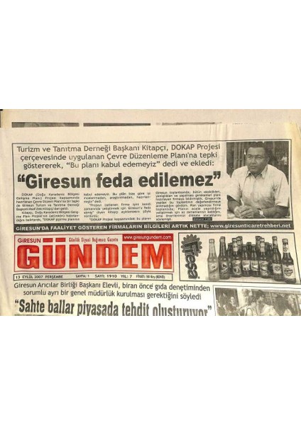 Giresun Gündem Gazetesi 13 Eylül 2007 - Emrah Kiraz Forma Şansı Bekliyor - Kitapçı Giresun Feda Edilemez GZ109291
