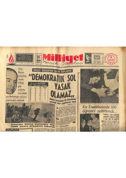 Milliyet Halk Gazetesi 9 Mart 1965 - Batı Almanyada Israili Tanıyor - Milli Takımda Üç Yeni Isim GZ121642