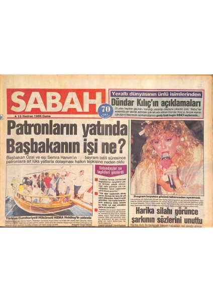 Sabah Gazetesi 13 Haziran 1986 - Harika Avcı Silahı Görünce Şarkının Sözlerini Unuttu - Necla Nazır , Amerikada Yüzünü Zımparalatacak ! GZ127077