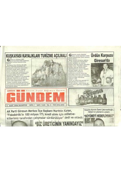 Giresun Gündem Gazetesi 13 Mart 2006 - Giresunda , Il Özel Idare Eski Binasını Kütüphaneye Dönüştürmeye Karar Verildi GZ109301