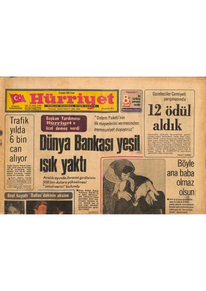 Hürriyet Gazetesi 15 Şubat 1981 - Dünya Bankası Yeşil Işık Yaktı - Pem Kocasını Bıraktı Sevgilisiyle Yaşıyor GZ126008