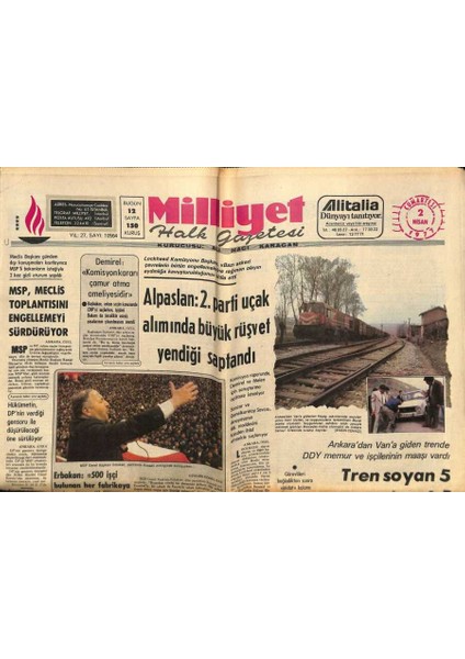 Milliyet Halk Gazetesi 2 Nisan 1977 - Alpaslan 2. Parti Uçak Alımında Büyük Rüşvet Yendiği Saptandı GZ92612