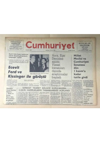 Cumhuriyet Gazetesi 30 Temmuz 1976 GZ278 fiyatları
