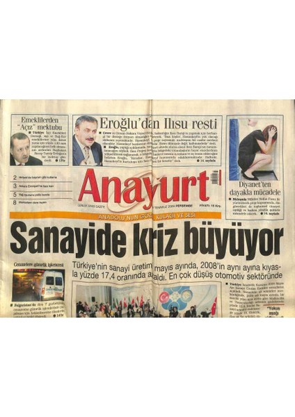 Anayurt Gazetesi 9 Temmuz 2009 - Türk Gemisi Kaçırıldı - Kız Öğrencilere Diz Üstü Etek Yok GZ100307