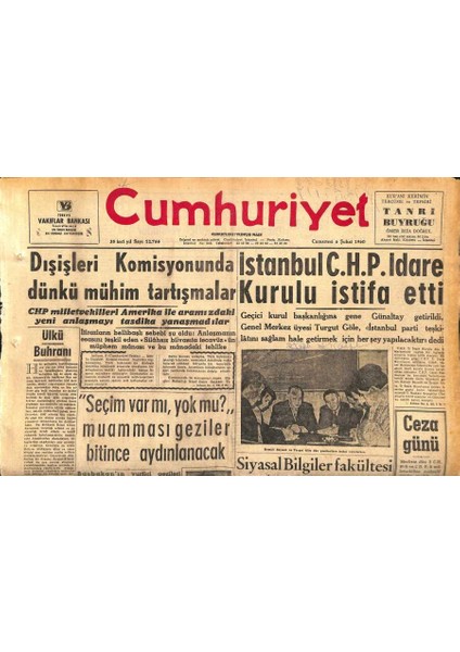 Cumhuriyet Gazetesi 6 Şubat 1960 - Istanbul C.h.p. Idare Kurulu Istifa Etti - Atatürk , Italyan Televizyonunda GZ119989