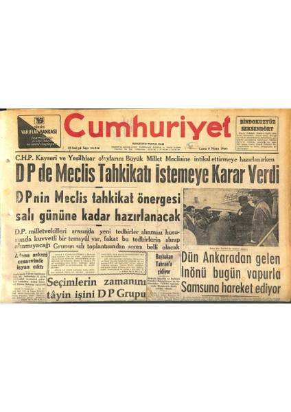 Cumhuriyet Gazetesi 8 Nisan 1960 - Adana Askeri Cezaevinde Isyan Çıktı - Başbakan Tahrana Gidiyor GZ120012