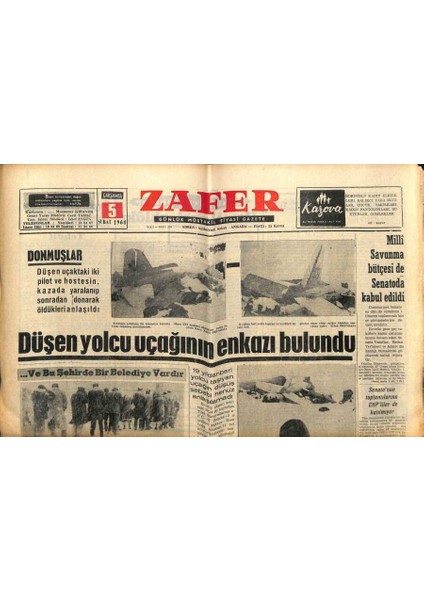 Zafer Gazetesi - 5 Şubat 1964 - Düşen Yolcu Uçağının Enkazı Bulundu GZ110404