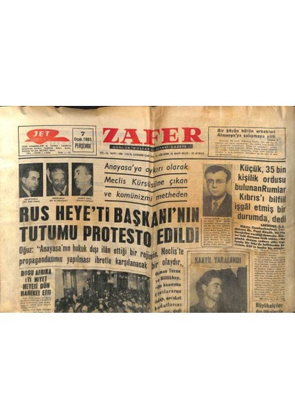 Zafer Gazetesi - 7 Ocak 1965 - Rus Heyetinin Tutumu Protesto Edildi GZ110443