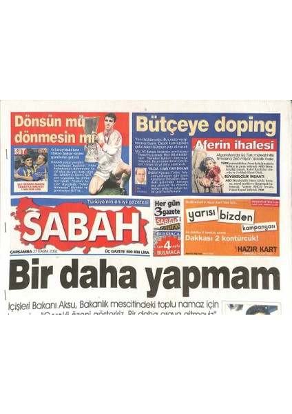 Sabah Gazetesi 27 Kasım 2002 - Atv Liderliği Kaptırmıyor - Abye Niyet Mektubu GZ127992