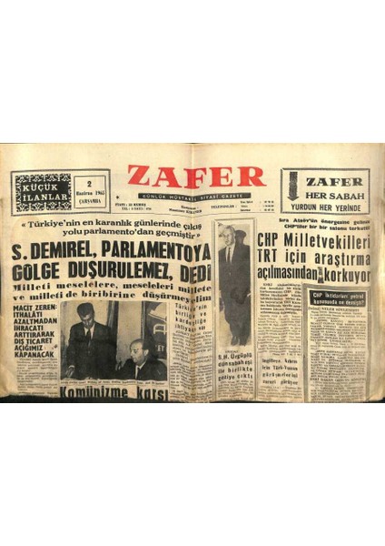 Zafer Gazetesi - 2 Haziran 1965 - Komünizme Karşı Savaş Açılacak GZ110421